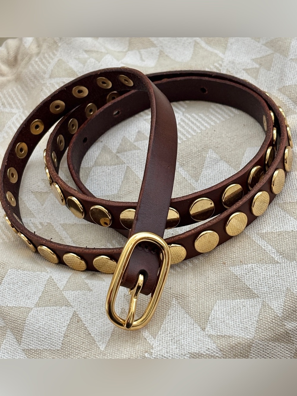 Vintage Linea Pelle “Ricky” Gold Flat Studded Leather Skinny Belt size M